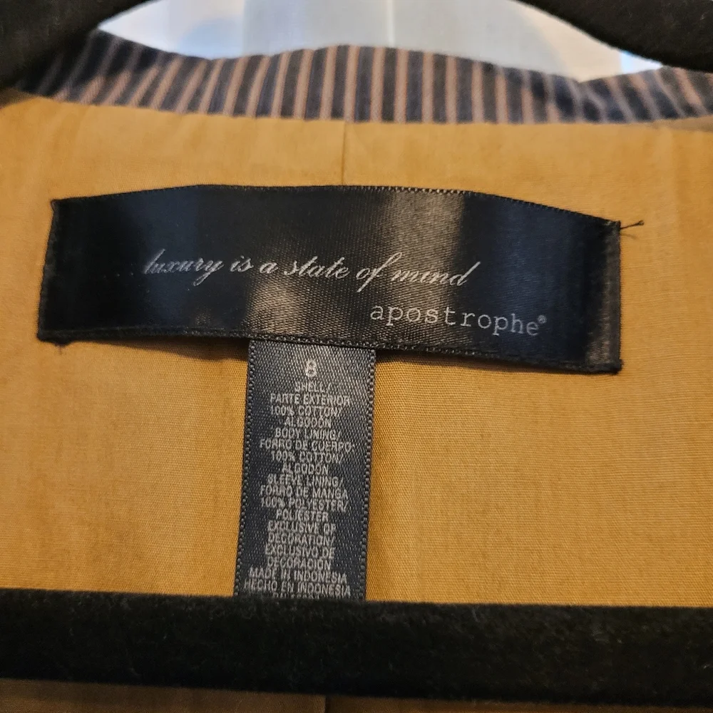 APOSTROPHE WOMENS SIZE 8 GRAY STRIPED STRUCTURED BLAZER-TIES IN THE FRONT - Picture 6 of 15